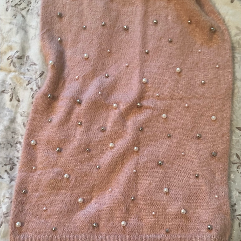 NWT Pink Sweater Cowel scarf with Pearl Embellishments